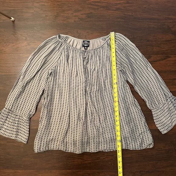 Le Marais Paris gray square print long sleeve silk top size S - Picture 10 of 12